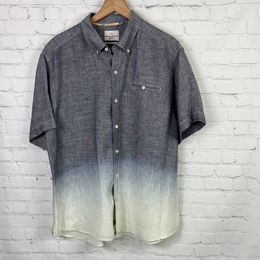 TOMMY BAHAMA Men's Short Sleeve Ombre Button Down Linen Shirt Size XL